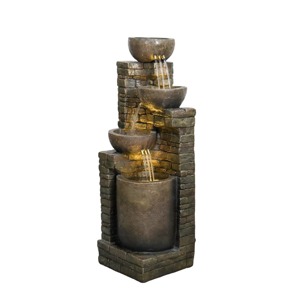 38.2" Outdoor Water Fountain with LED Lights - 4-Tier Cascading Waterfall Fountain for Garden and Yard Decor