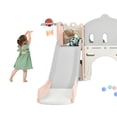 thumbnail image 4 of JAMPOOCA 5 in 1 Kids Slide Playset Structure, Kids Climbers Playhouse with Slide, Basketball Hoop, Toy Storage, Freestanding Castle Climber for Toddlers Indoor Outdoor, Pink, 4 of 7
