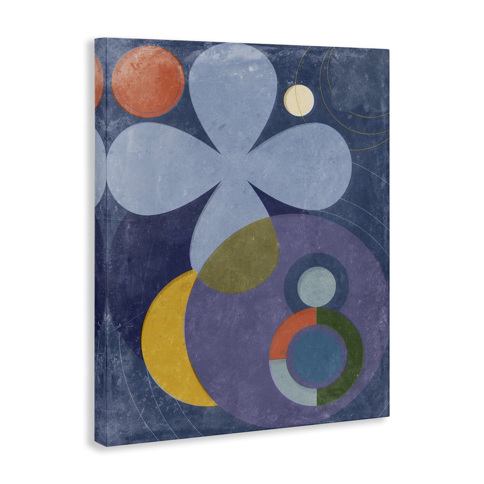 Stupell Industries Blue Retro Curved Shapes Abstract Painting Wrapped Canvas Art Print Wall Art, 24 x 30