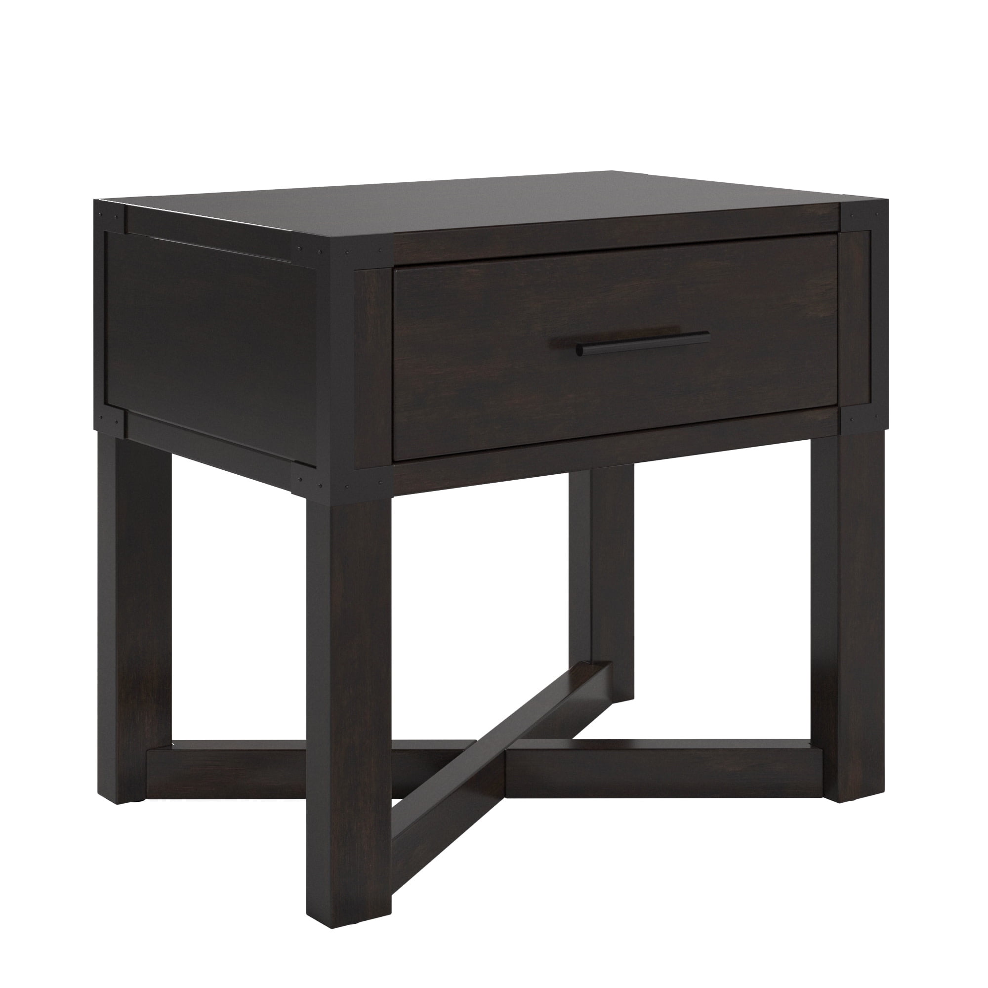 Weston Home Lompoc Wood Finish X-Base End Table with Drawer, Antique Black