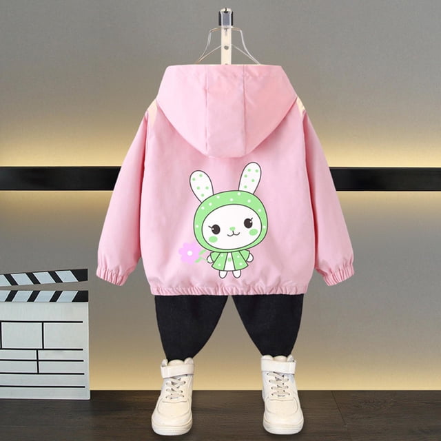 LOVZFMLL Vestes pour Filles Printemps Veste pour Enfants Manches Longues Veste à Capuche Décontractée Mince pour Enfants 2-3 Ans