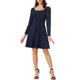 thumbnail image 2 of Vestido elegante de manga larga con cuentas y cintura alta para mujer, cuello redondo, ideal para trabajar, talla XL, azul oscuro, 2 of 6