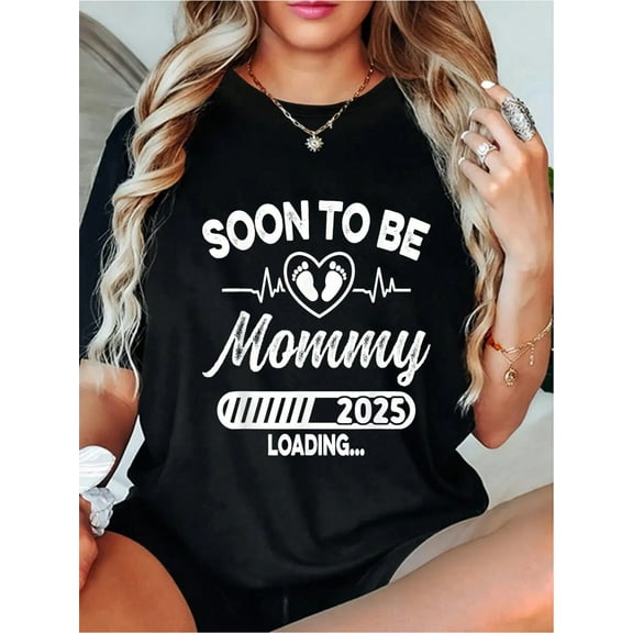 100% Cotton Soon To Be Mommy 2025 Pregnancy Announcement Mom Est 2025 T-Shirt Women'S Men Graphic Tee Casual Round Neck Short Sleeve T-Shirt