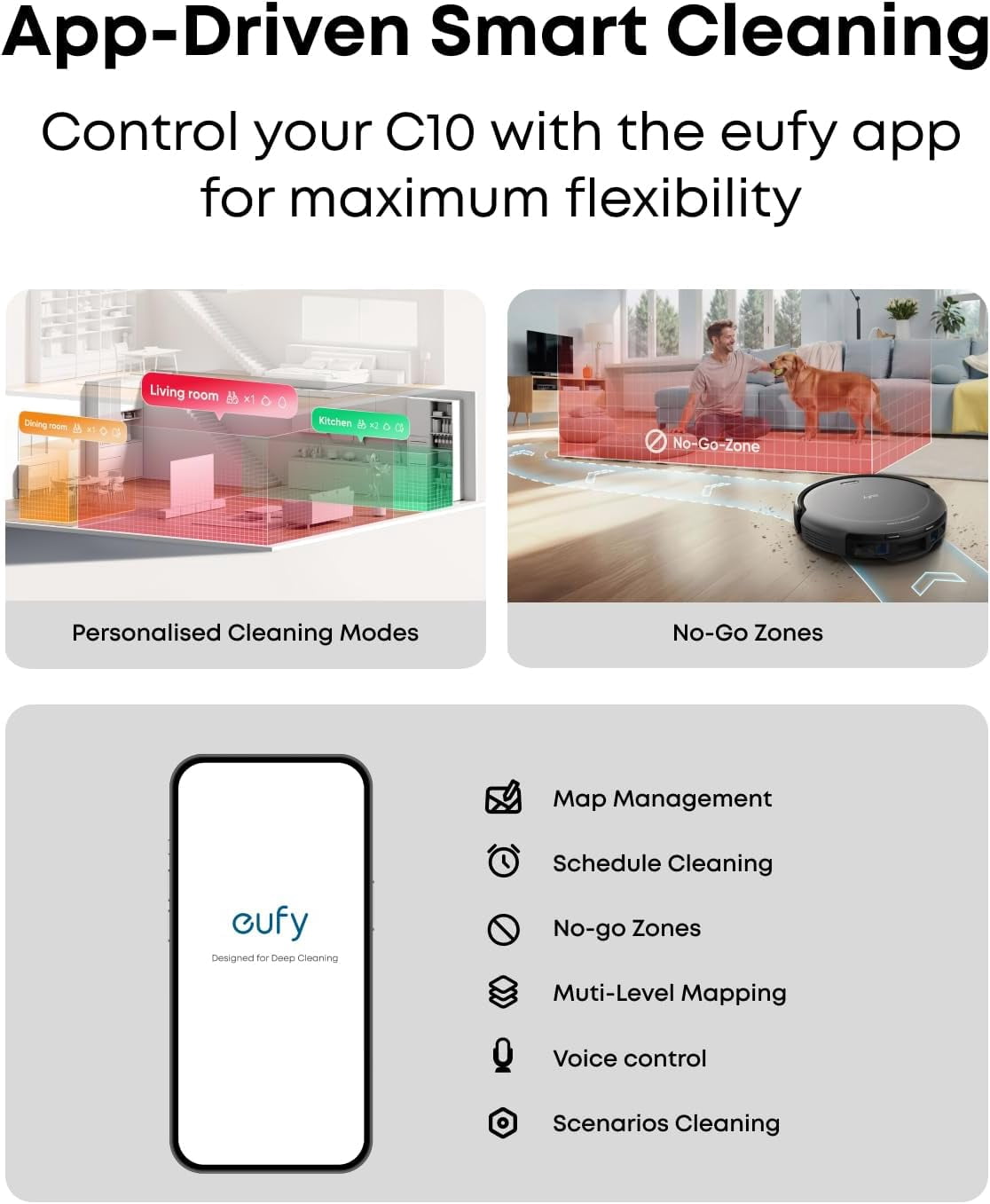 eufy C10 Robot Vacuum Self Emptying, 8 Weeks Hands Free, Advanced Smart Mapping with LiDAR Navigation, Edge Expansion Brush for Pet Hair, Carpet Detection