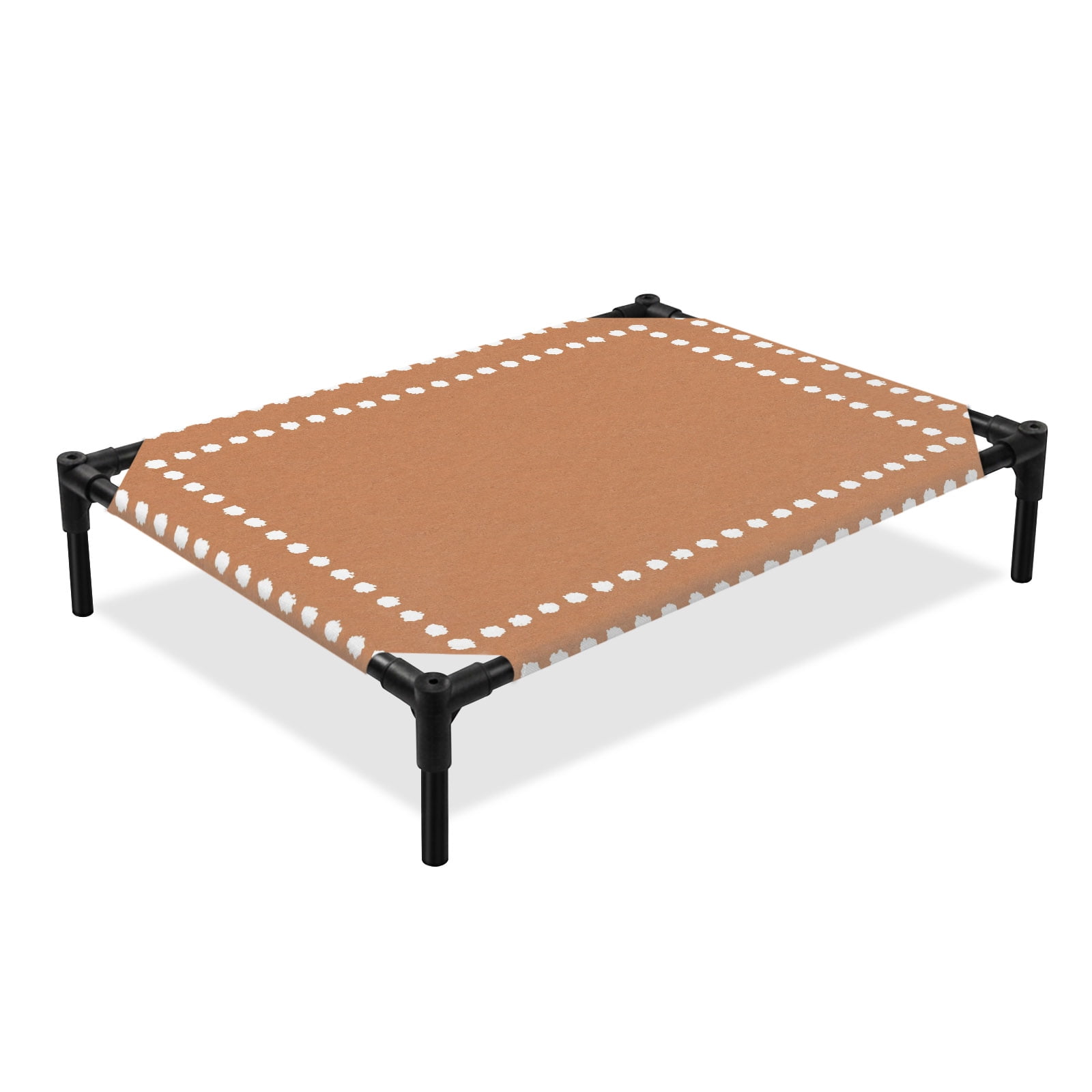 Turquoise Solid Elevated Dog Bed Summer Art Orange White Dotted Borders Square Cooling Breathable Outdoor Raised Dog Cot Bed with Metal Frame Non-Slip Feet for Large Dog 28x22in