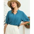 thumbnail image 2 of Doublju Womens Johnny Collar Shirred Short Sleeve Blouse With Plus Size, 2 of 4