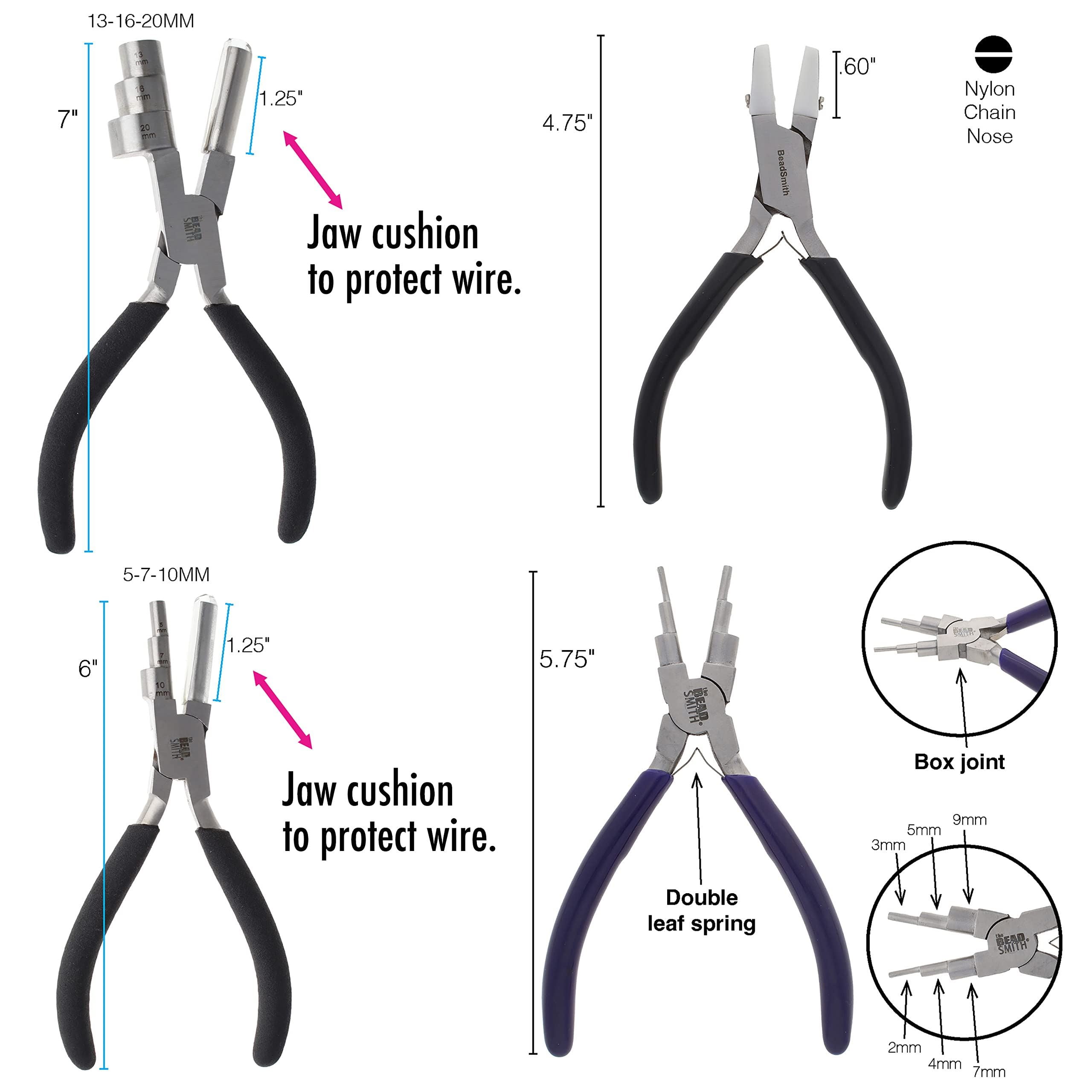 The Beadsmith Wire Working Combo – 3 Different Wire Wrapping Bending Pliers and Double Nylon Jaw Chain Nose Pliers – Use to Create Loops, Jump Rings & Protect Wire While Jewelry Making – 4 Piece Set