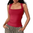 thumbnail image 2 of HOWPAY Débardeurs pour Femmes Sans Manches Couleur Unie Basiques Extensibles Ajustés Confortables Col Rond Chemises Décontractées Été Camisole Rouge Melon D\'eau TG, 2 of 6