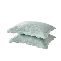 2-Piece 100% Cotton Quilted Pillow Shams Embroidered Farmhouse Pillow Shams (King, Aruba Blue)