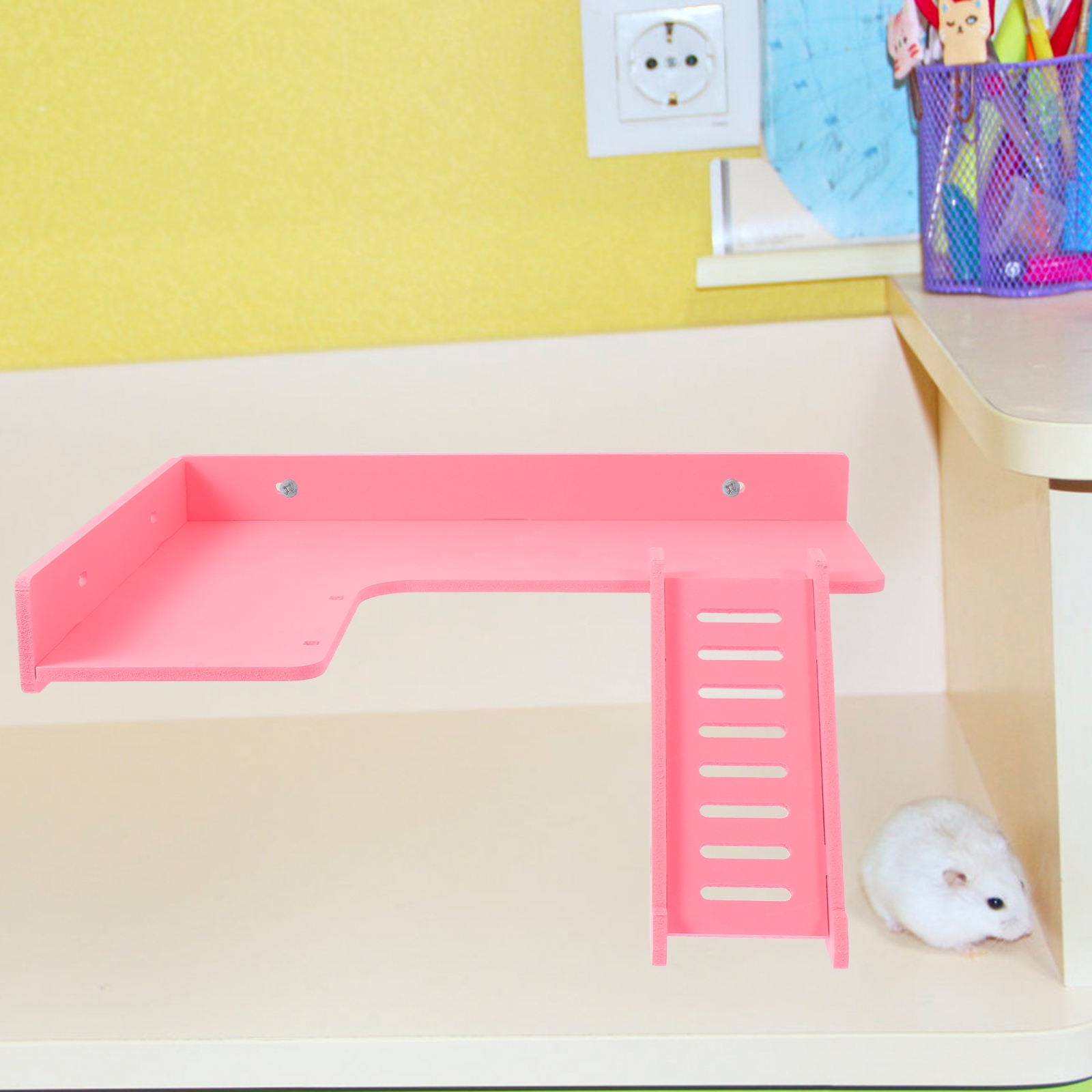 CRILSTYLEO 1Pc Pink Wooden Hamster Platform Ladder for Small Pets Durable Climbing Cage Accessory