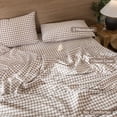 thumbnail image 6 of MooMee Gingham Duvet Cover Set Queen 100% Washed Cotton Linen Like Textured Breathable Lightweight 3-Piece (Brown, 90"x90"), 6 of 8