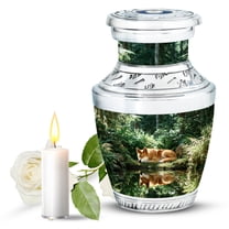 JAGASY Dog Memorial Small Urn for Ashes Adult Male, Green Urns for Human Ashes Keepsake, Water & Green Forest Decorative Urns for Sister, Mini Cremation Urn for Brother, (3 Inch)