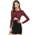 thumbnail image 3 of Disfraz de Navidad para mujer Allegra K con purpurina Twist Manga larga Recortada Slim Fit Borgoña M, 3 of 6