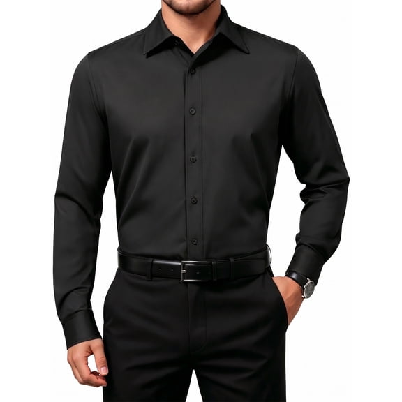 OALUXE Mens Dress Shirts Formal Long Sleeve Button Down Business Solid Shirt