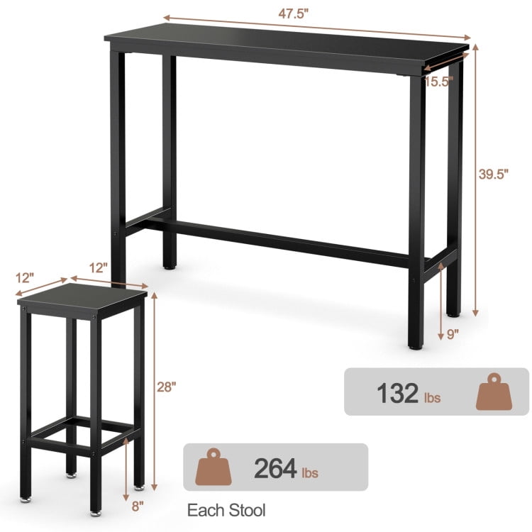 Finihen Dining Set, Dining Table Set, 3 Pieces Counter Height Bar Furniture Set with Backless Stools-Black, for Home, Restaurant, Black Finihen Dining Set, Dining Table Set, 3 Pieces Counter Height Bar Furniture Set with Backless Stools-Black, for Home, Restaurant, Black