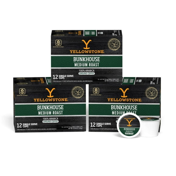 Yellowstone Bunkhouse Medium Roast Coffee Single Serve Pods 12 ct, 3 pack