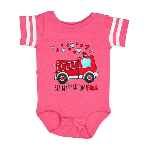 Inktastic Set My Heart on Fire Valentine Fire Truck with Hearts Boys or Girls Baby Bodysuit