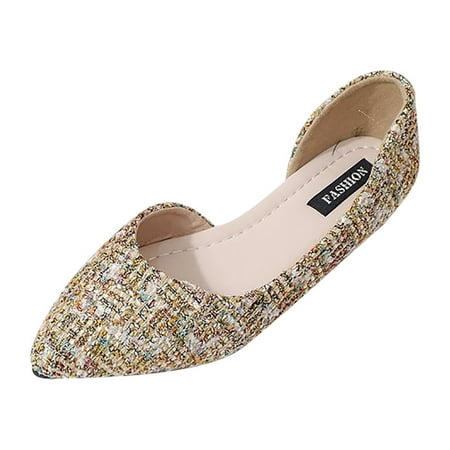 Omagie 2024 Women s Flats Shoes Pointed Toe Plus Size Slip-On Dressy Wind Flat Float Shoes Single Shoes Gold