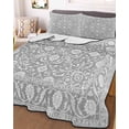 thumbnail image 3 of Quilts Twin Size Bedding Set, Grey Paisley Boho Lightweight Quilted Comforter, Abstract Art Floral Aesthetic Soft Reversible Bedspread Coverlet with Pillow Covers for All Season, 68" x 86", 3 of 7
