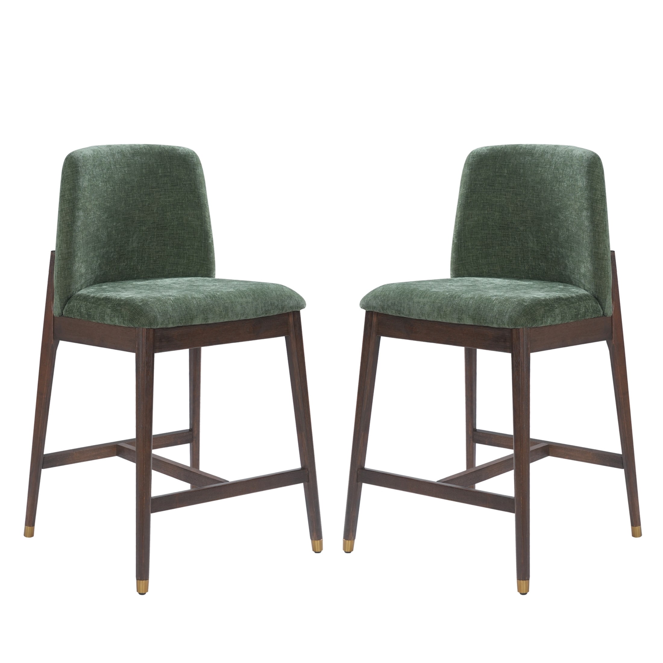 Christopher Knight Home 38"H Green Upholstered Counter Stools Set of 2, Walnut Finish Rubberwood Frame
