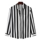 thumbnail image 1 of Camisa a rayas para hombre, manga larga, cuello vuelto, blusa holgada con botones para uso diario y trabajo, 1 of 5