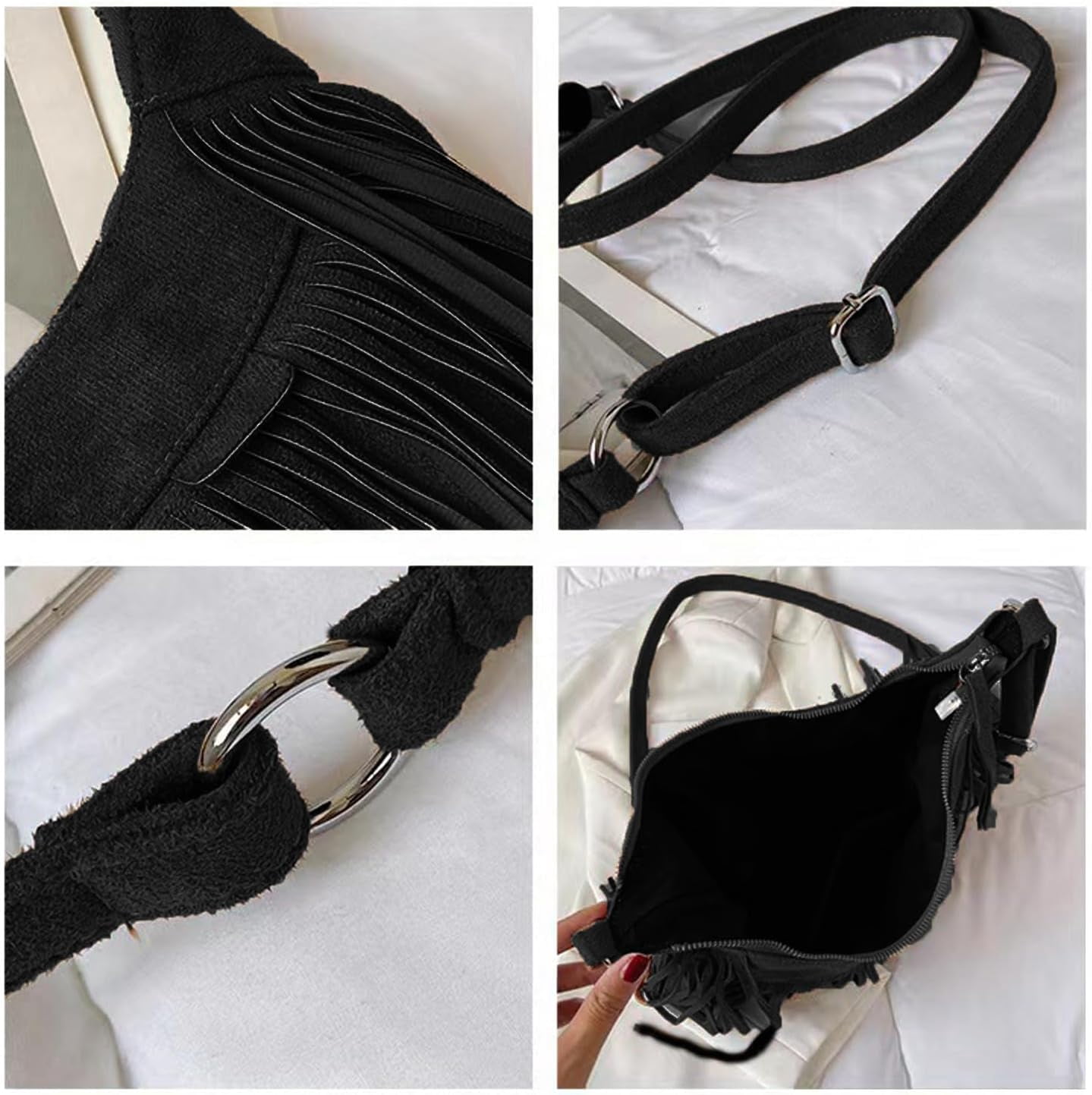 Women Fashion Fringe Purse Crossbody Bags Vegan Suede Hippie Tassel Hobo Shoulder Bag Vintage Handbags