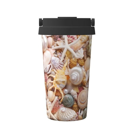 

Uemuo Colorful Seashells Print Carry Insulated Coffee Mug Travel Mug with Hidden Handle Insulated Coffee Flask Leak-proof Travel Mug Insulated Mug for Office