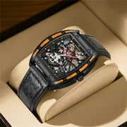 GUANQIN Men Japan Automatic Mechanical Luminous Tonneau Design Stainless Steel/Leather/Rubber Wrist Watch Skeleton Tourbillon Sapphire Crystal Waterproof Self-Winding Clock