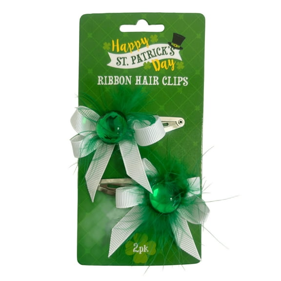 2 Pack St. Patrick's Day Hairclips, Sparkling Green and Gold Accessories for Parades, Parties and Celebrations, Elegant and Festive Clips to Embrace Irish Charm and Luck in Style, Green, White