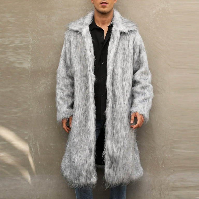 YLSDY Men's Rollbacks Faux Fur Coat Winter Warm Long Sleeve Jacket Overcoat Thick Plush Outerwear Solid Color Fashion Winter Coat Gray XXXL YLSDY Men's Rollbacks Faux Fur Coat Winter Warm Long Sleeve Jacket Overcoat Thick Plush Outerwear Solid Color Fashion Winter Coat Gray XXXL