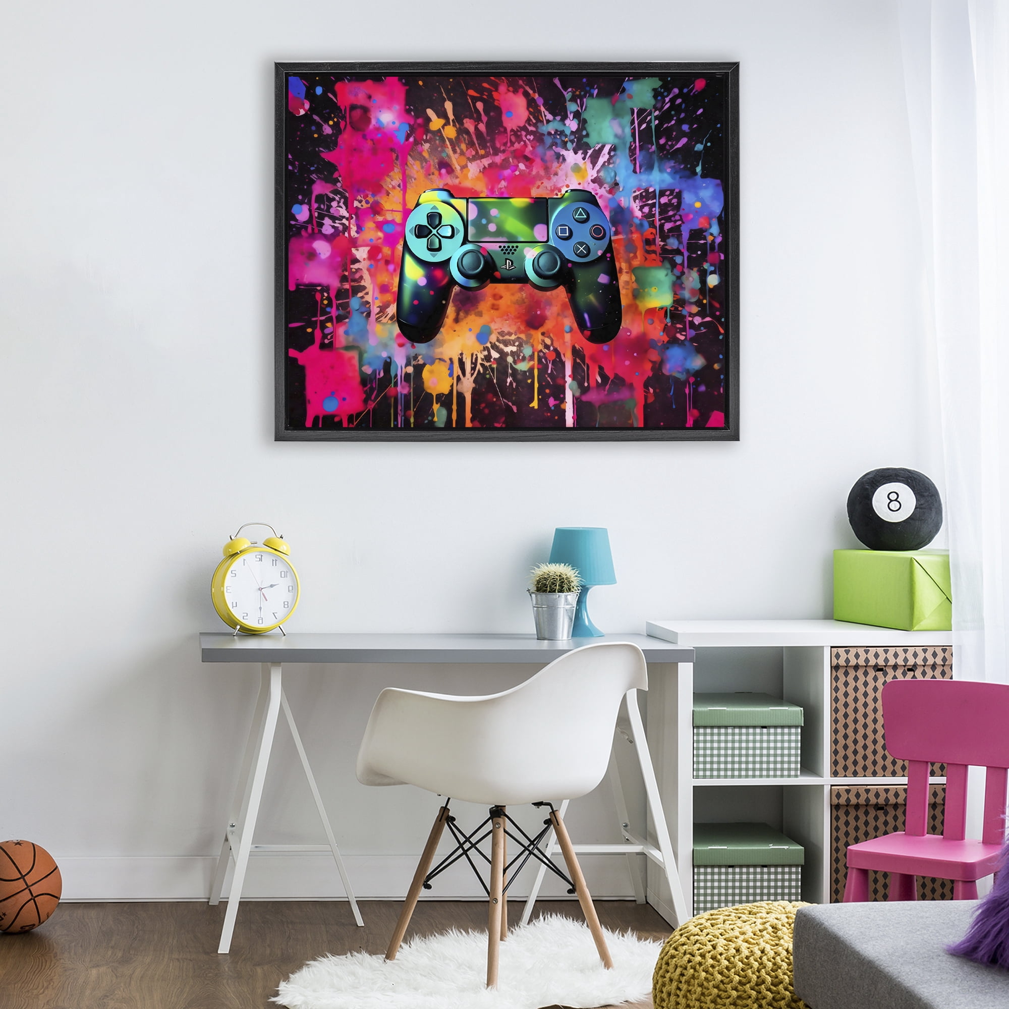 Stupell Industries Vibrant Gamepad Burst Black Framed Floater Canvas Wall Art, design by Creative Studio