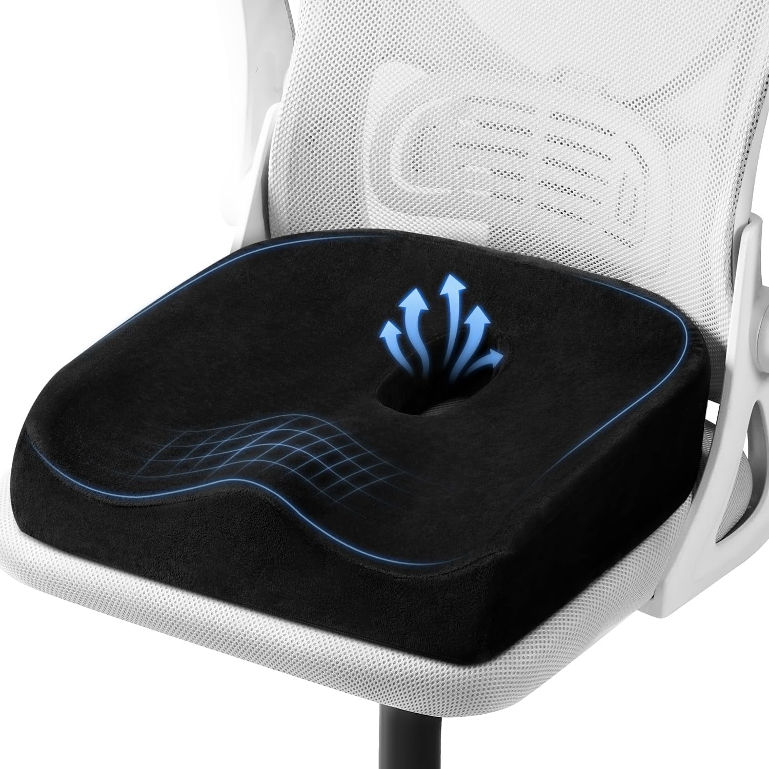 QUTOOL Memory Foam Donut Pillow, Ergonomic Center Cutout Seat Cushion, Non‑Slip Washable Cushion for Hemorrhoid, Tailbone & Coccyx Pressure Relief, for Office Chair, Desk Chair, Car Seat & Wheelchair