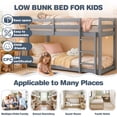 thumbnail image 4 of UHOMEPRO Twin Over Twin Bunk Bed for Kids, Solid Wood Low Floor Bunk Bed with Safety Rail and Ladder, Heavy Duty Kids Bunk Bed, Space-Saving Bed Frame for Bedroom, Gray, 4 of 13