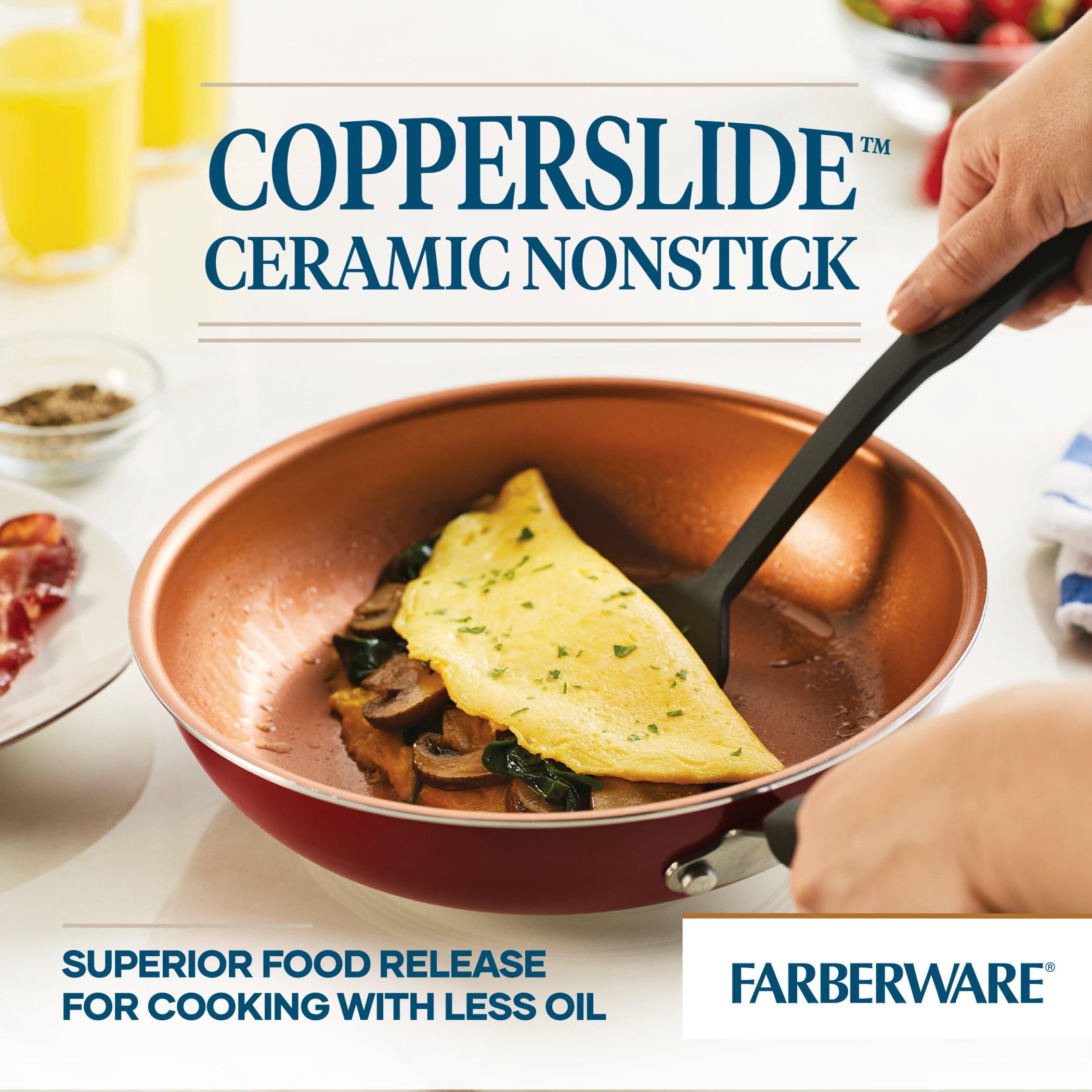 Farberware Easy Clean Pro 14 Pcs Ceramic Nonstick Cookware Set with Cooking Tools, Dishwasher Safe, Red
