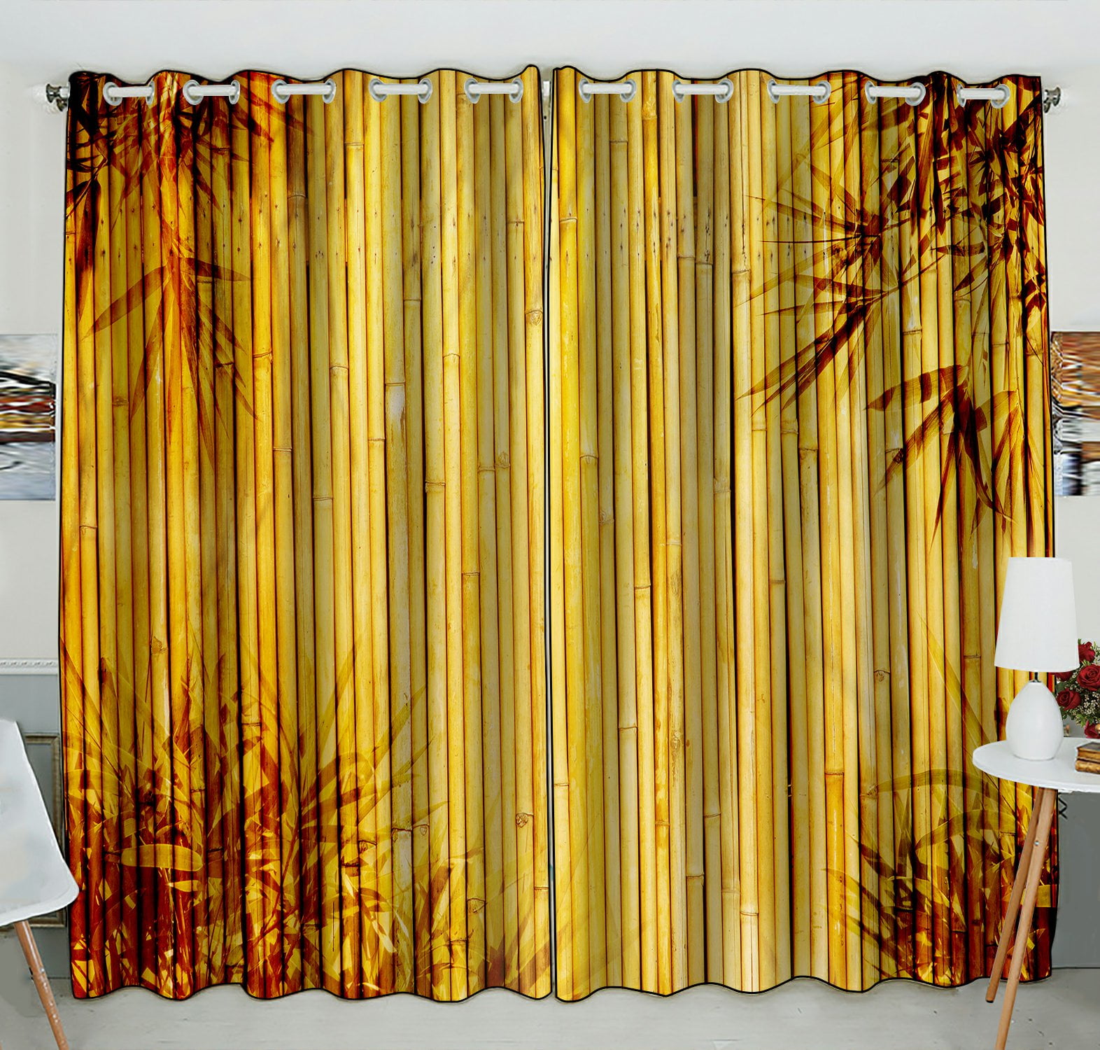 Phfzk Nature Wood Window Curtain, Bamboo And Leaves Window Curtain ...