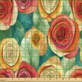 thumbnail image 2 of Ambesonne Floral Fabric by the Yard Upholstery, Bold Roses Leaves Nostalgia, 3 Yards, Marigold Dark Coral and Teal, 2 of 5