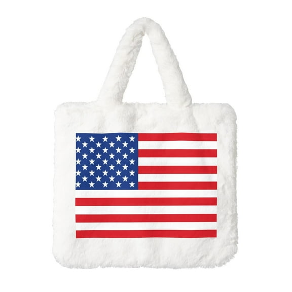 Honeii America Flags3 Print Fluffy Shoulder Bag Plush Bags Women Ladies Tote Bag Fluffy Furry Purse Handbag for Autumn and Winter