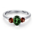 thumbnail image 3 of Gem Stone King 925 Sterling Silver Emerald Envy Mystic Topaz and Red Garnet Engagement Ring for Women | 1.20 Cttw | Oval 7X5MM | Gemstone November Birthstone | Size 5, 3 of 6