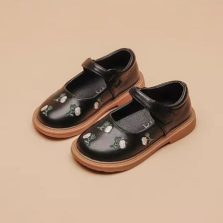 

Girls Mary Jane Leather Flats With Floral Embroidery Soft Sole Anti Slip Princess Dress Shoes Kids Shoes