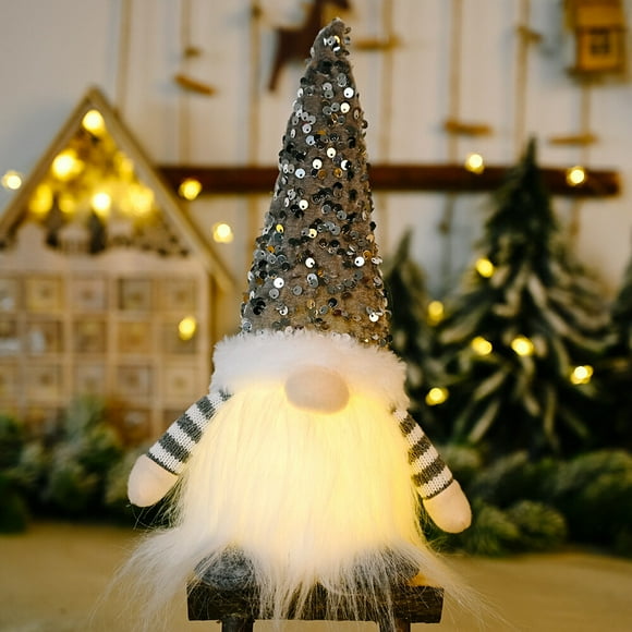(Grey)Christmas Elf GNOME Plush Prankster, Lighted Christmas Elves, Handmade Swedish Ornaments, Scandinavian Table Decoration, Indoor Christmas Decoration Figurine for Home Restaurants Office