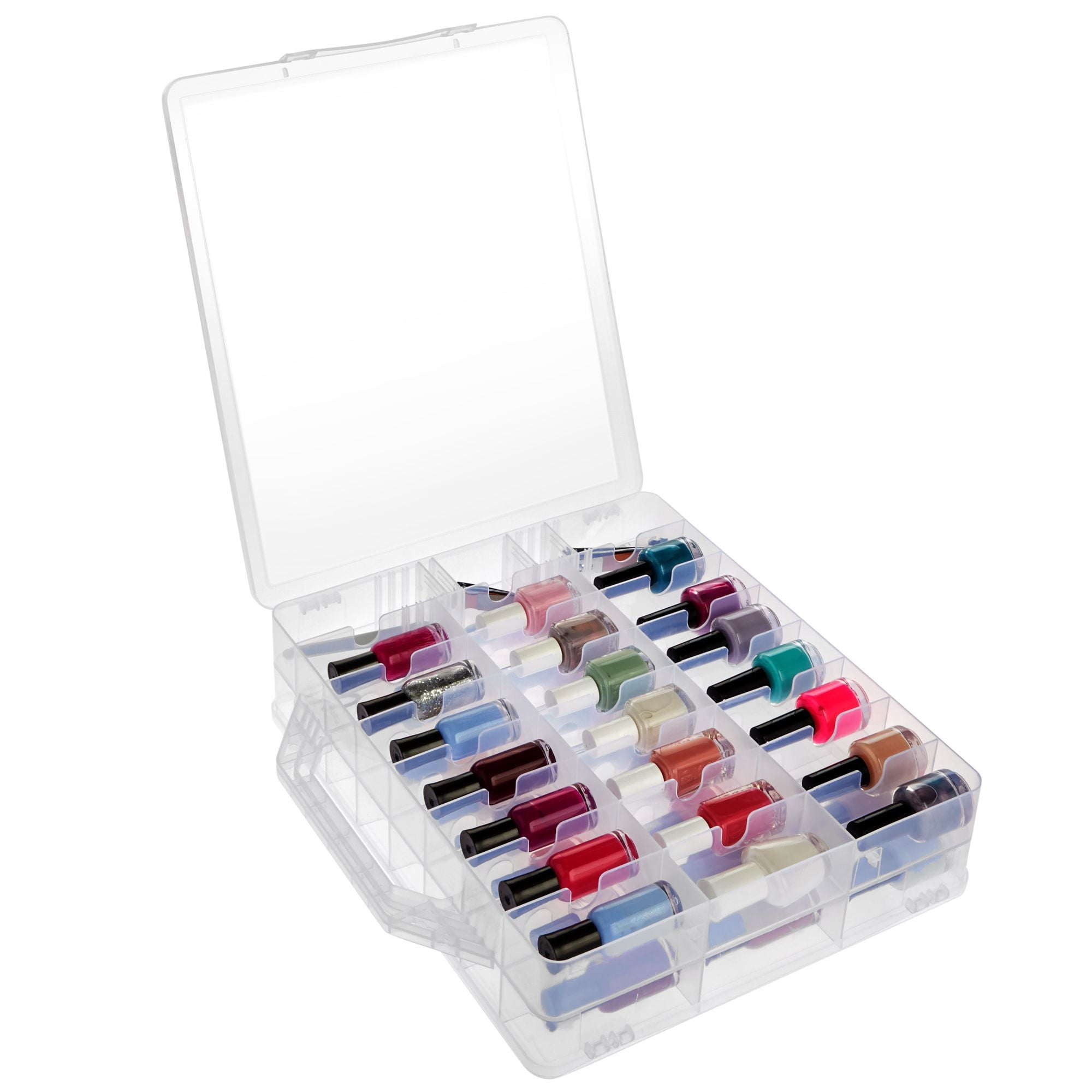 An athletic shoe box with dividers is a fabulous way to store your nail  polish collection.