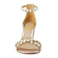 thumbnail image 2 of FSJ Women Graceful Chunky Block Heel Open Toe Pearl Ankle Strap Sandals Back Zipper Wedding Party Prom Dress Shoes Size 6 Wheat, 2 of 3