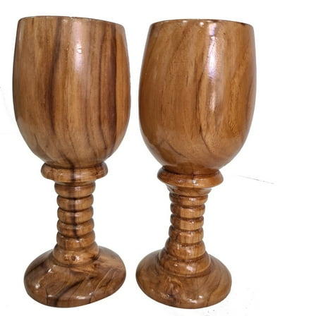 CollectiblesBuy Wooden Goblet Drinking Dining Cup Gifting Collection Wine Chalice Pair Drinkware Vintage Style Handmade Wood Wine Glass Toasting