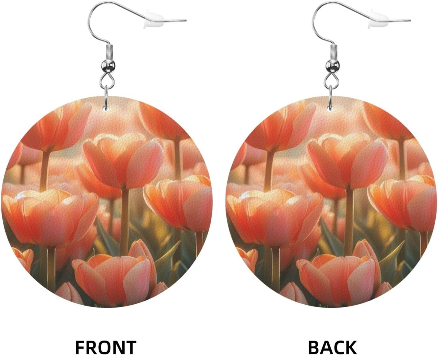 Spring Best Tulips Earrings for Women PU Leather Dangle Earrings, Lightweight Round Shape Leather Teardrop Dangly Ear Pendants Jewelry Gift[e268]