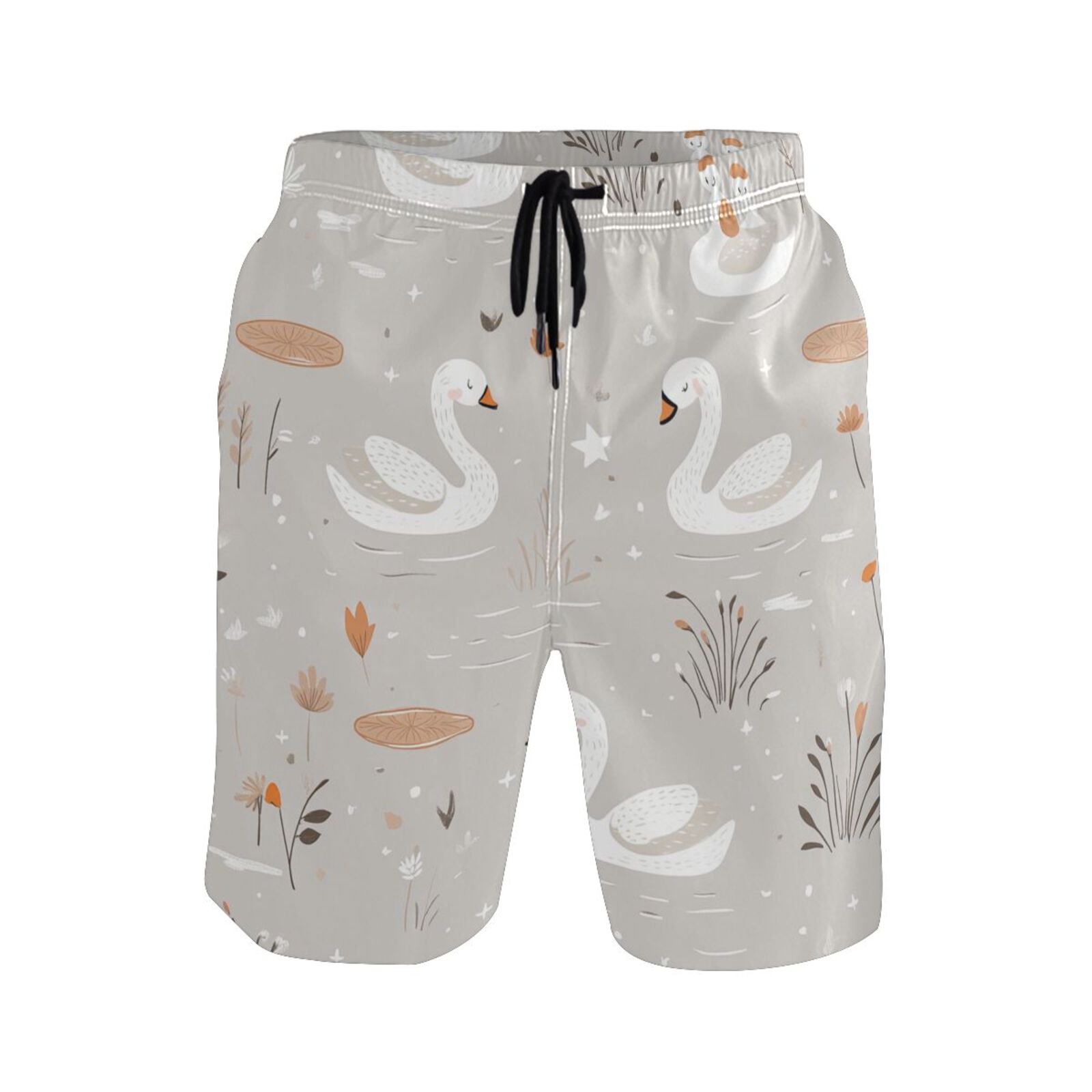 IAUYY Men s Quick-Dry Beach Shorts with All-Over Print - Lightweight Swim Trunks for Summer (S-XXL) Machine Washable Swans