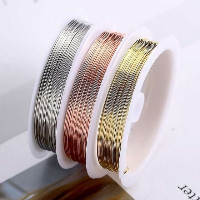 Alambre de cobre de 3 colores, hecho a mano, alambre de cobre para joyería, alambre con forma de 0,2 mm, dorado, plateado y natural