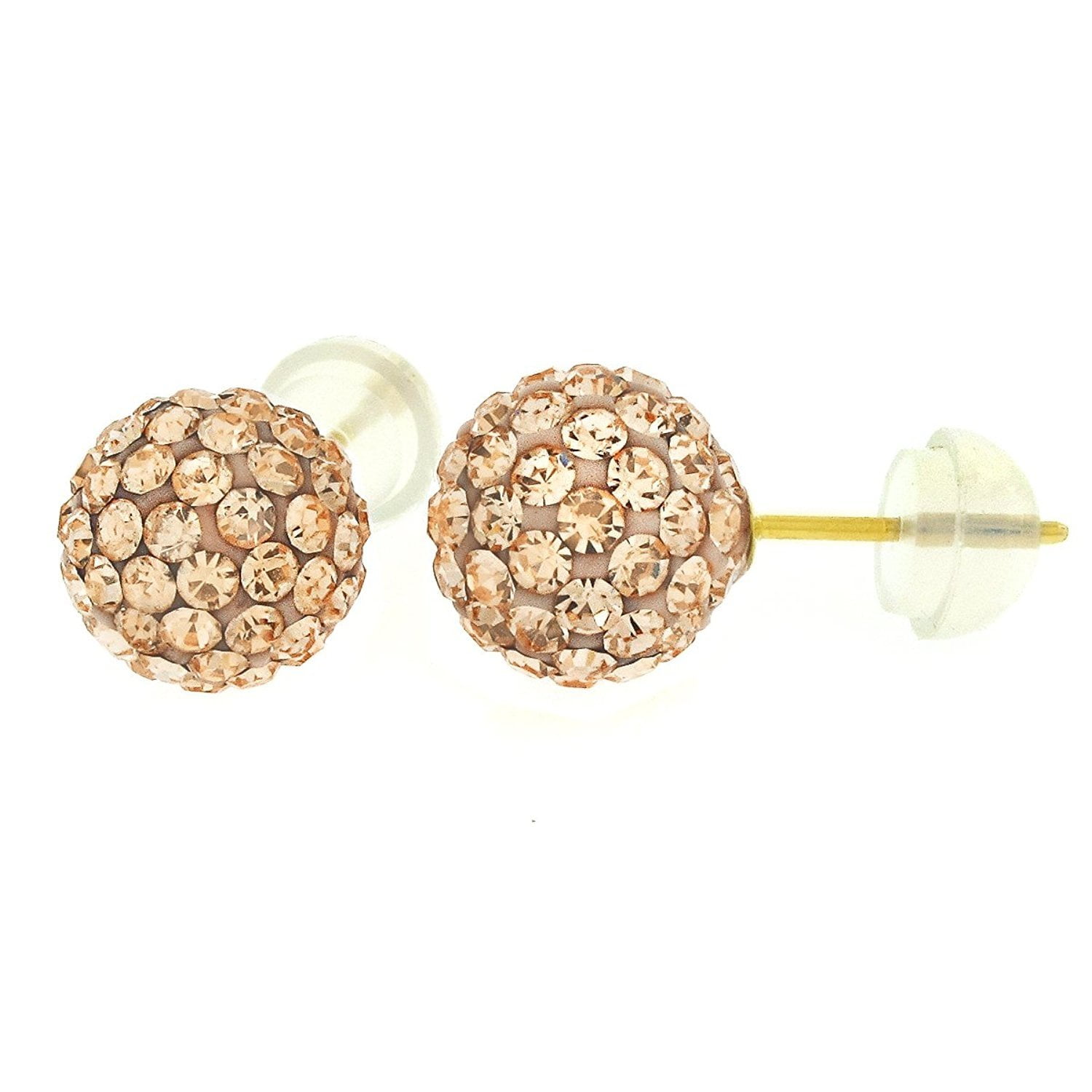 14k Yellow Gold 6mm Disco Ball Stud Earrings with Crystal Elements