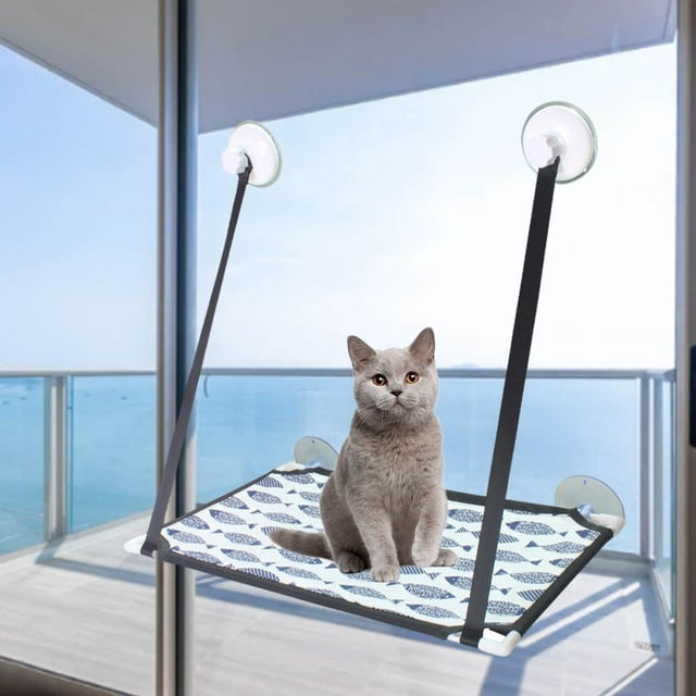 Hamaca para ventana de gato Ventosas colgantes Ahorro de espacio Seguridad Cómoda ventosa para percha para de interior Mascotas que - Pescado sola capa Pescado de una sola capa Colco Hamaca colgante de gato