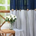 thumbnail image 5 of Alishomtll Farmhouse Curtains Blue Stripe Cotton Linen Button Boho Rustic Rod Pocket Back Tab Window Drapes for Living Room ,52 x 63 Inch, 2 Panels，Blue, 5 of 11