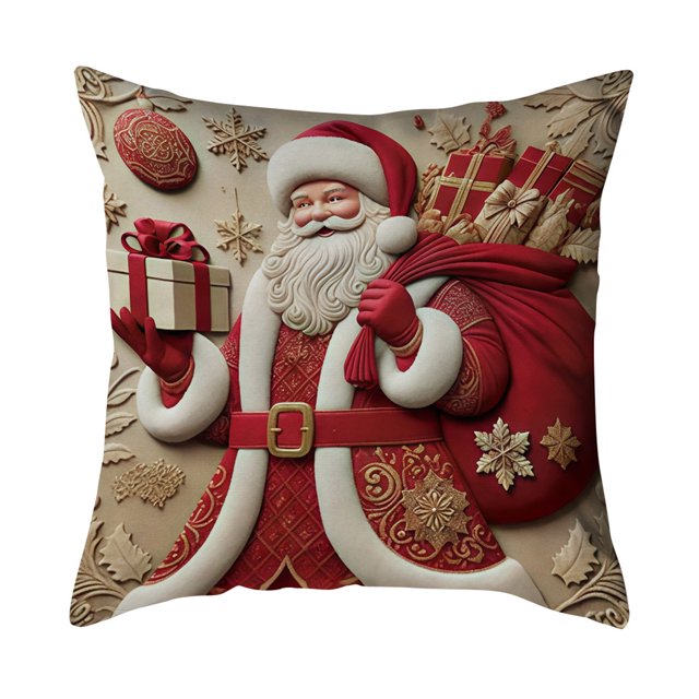 Funda de cojín navideña de 18 x 18 pulgadas con renos de Papá Noel y cremallera oculta, funda de cojín con árbol y muñeco de nieve
